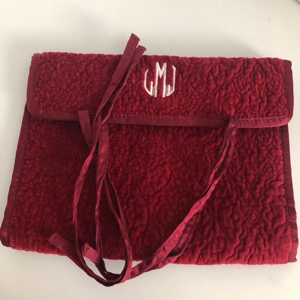 Pottery Barn Red Velvet Quilted Travel Jewelry Organizer